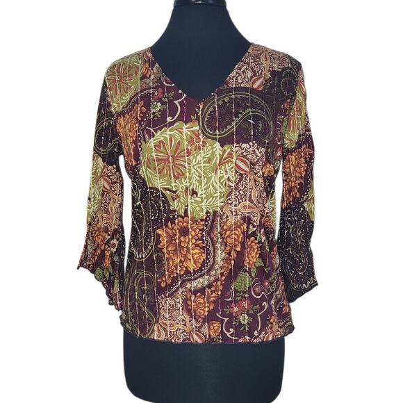 Brittany Black Tops - VTG USA Made Textured Tunic L Metallic Witchy Fairycore Romantic Soft Goth Art